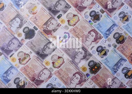 Großbritannien Papiergeld, Pfund Sterling, Bargeld für Finanz- und Geschäftstransaktionen. Großbritannien Geld als Hintergrund für Ihr Design Stockfoto