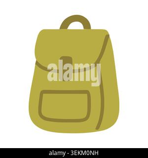 Eine einfache, olivgrüne Rucksack Illustration mit Fronttasche und Griff im klaren flachen Vektor-Stil, ideal für Reisen und Outdoor-Designs wie Broch Stock Vektor