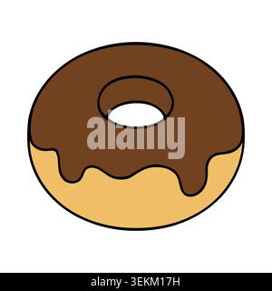 Eine Illustration im Cartoon-Stil eines Donuts mit Schokoladenfrostfarbe auf hellbrauner Basis und einer glatten, reichhaltigen Schokoladenglasur, ideal für die Verpackung von Lebensmitteln und Restaurants Stock Vektor