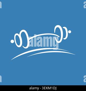 Minimalistische Linie Art Illustration einer weißen Kurzhantel auf blau, ideal für Sport, Fitness-Designs, Fitness-Ikonen und gesunde Lifestyle-Aktionen, symbolisieren Stock Vektor