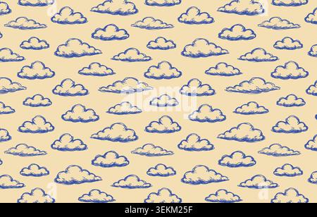 Hand gezeichnetes, nahtloses Wiederholungsmuster auf beigefarbenem Hintergrund im Doodle-Stil. Ideal für Textildruck, Stoffdesign und Streupapier Stock Vektor