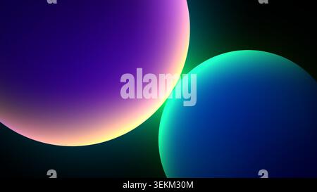 Abstrakter Hintergrund lebendige leuchtende Kugeln mit lila blauen und grünen Verläufen im dunklen kosmischen Weltraum, digitale Hintergrundbilder der futuristischen Technologie d Stock Vektor