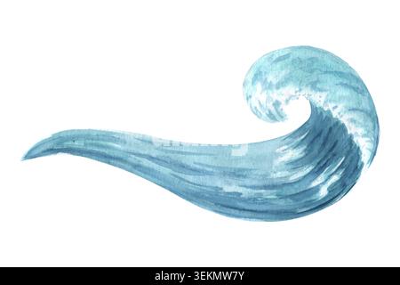 Ozeanwelle Aquarell Clipart isoliert auf weißem Hintergrund. Handgemaltes Meereselement für Küsten-Branding, nautische Schreibwaren, Einladungen, Sommer Stockfoto