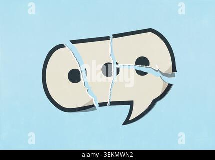 Zerrissene Textblase auf blauem Hintergrund Stockfoto