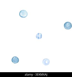 Blaues Aquarellbläschen nahtloses Muster isoliert auf weißem Hintergrund. Handgemaltes, wiederkehrendes Design für Textilien, Geschenkpapier, Schreibwaren, Kinderzimmer Stockfoto