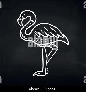 Abbildung eines Flamingos auf einem Bein mit schlichtem Liniendesign auf schwarzem Hintergrund, das seine Besonderheiten und seine Haltung zeigt Stock Vektor