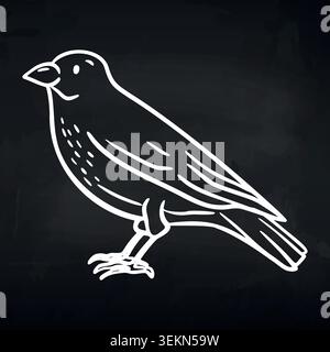 Illustration eines stilisierten Vogels mit abgerundetem Körper und langem Schwanz, mit detaillierter Linienarbeit auf schwarzem Hintergrund, geeignet für pädagogische oder Stock Vektor