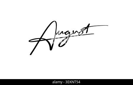 August Monat Text Schriftart Kalligrafie handgeschriebene Schrift Schrift Schrift schwarz Farbe Icon august Monat Feiertag Glückliche Sommerfeier august Monat Geschäft Stockfoto