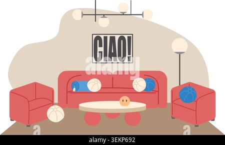 Auffallend modernes Wohnzimmer mit roten Akzenten Stock Vektor