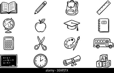 Back-to-School-Illustrationen handgezeichnet. Vektorabbildung Stock Vektor