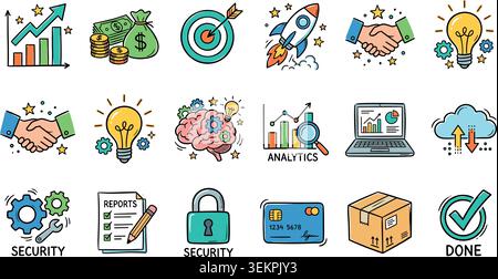 Business-Doodle-Elemente. Vektorabbildung. Vektorabbildung Stock Vektor