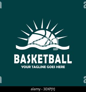 Basketball Sunrise Logo mit Ocean Wave und Sun Rays Sports Club Vector Emblem Design Stock Vektor