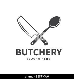 Gekreuztes Cleaver- und Löffel-Butchery-Logo Stock Vektor