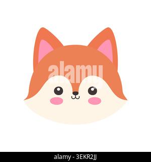 Nette Kawaii Fuchs Gesicht flache Vektor-Illustration auf weißem Hintergrund Stock Vektor