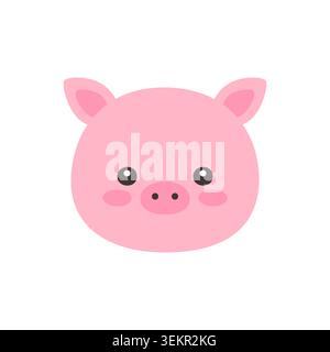 Nettes Kawaii Schweingesicht flache Vektor-Illustration auf weißem Hintergrund Stock Vektor