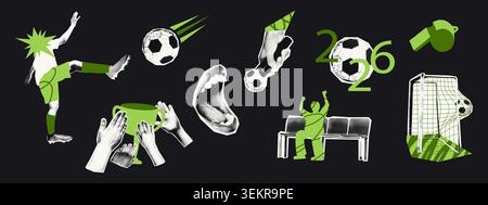 Fußball Fußball Halbton Collage Set Vektor Illustration Stock Vektor