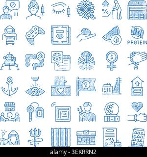 Handzeichnung Doodle Icons Sammlung, die verschiedene Konzepte veranschaulicht Stock Vektor