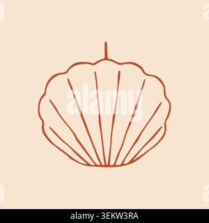 Hand gezeichnete Vektor-Illustration einer dekorativen Kerze in Form einer Muschel. Minimalistisches nautisches Raumdekor für den Sommer Stock Vektor