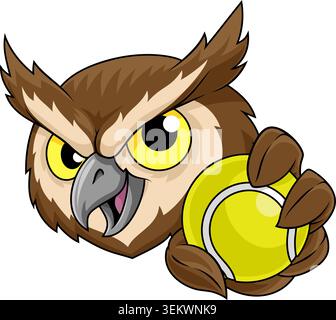 Eulenvogel Tennisball Cartoon Sport Team Maskottchen Stock Vektor