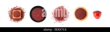 Gemischte rote Adzuki-Bohnen isoliert, rohe Aduki-Bohnen-Haufen, Vigna angularis-Hülsenfrüchte, kleine trockene Azuki, rote Mungbohnen-Körner, japanische Desserts eingezogen Stockfoto