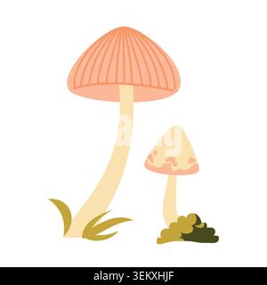 Rosa Wald Pilze Vektor-Illustration Flache Geometrische Wilde Pilze Element Stock Vektor