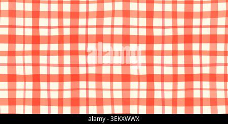 Rotes Karo nahtloses Vektormuster, niedliche organische Linien gemalt Plaid für Sommer Picknick Designs, Restaurant Menüs, Cottage Küche Tischdecken, To Stock Vektor