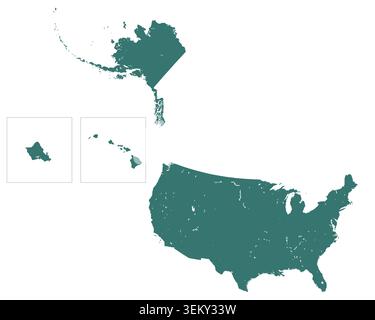 Karte der Vereinigten Staaten von Amerika, Schild Silhouette. Detaillierte Karte der USA. Weltkarte Globe. Vektorillustration isoliert auf weißem Hintergrund. Nordamerika Stock Vektor