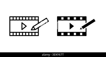 Symbol für Videobearbeitung durchgehend, Linie und editierbarer Vektorsatz. Stock Vektor