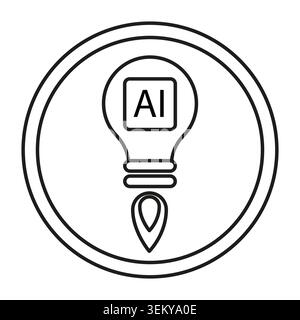 Das Symbol der KI-Glühbirne symbolisiert den Start kreativer Geschäftsideen. Umrisslogo für Technologie-Startup- und intelligente Innovationslösungen. Vektor-EPS 1 Stock Vektor