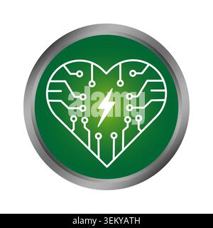 Schaltkreis-Herz-Taste mit elektronischer Mikrochip-Vektorform. Das Emblem der Öko-Technologie steht für Energie und ergänzt das Leben. eps 10 Stock Vektor