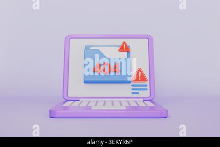 Laptop mit Fehlermeldung und Ordnern Konzept 3D-Abbildung Stockfoto