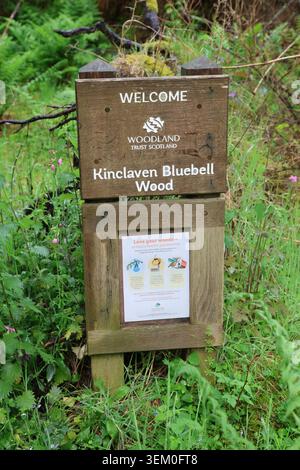 Begrüßungsschild für Kinclaven Bluebell Wood Perthshire Schottland Juni 2026 Stockfoto