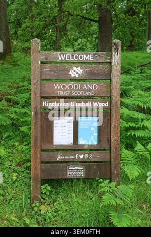 Begrüßungsschild für Kinclaven Bluebell Wood Perthshire Schottland Juni 2026 Stockfoto
