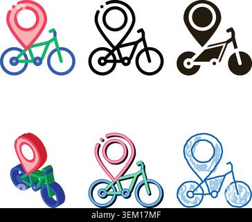 Geolocation Bike Set Symbol Vektorumriss Stock Vektor