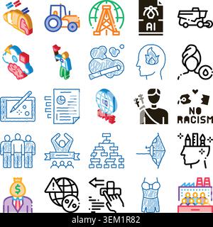 Abstrakte Sammlung verschiedener Konzeptsymbole, die moderne Themen demonstrieren Stock Vektor