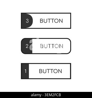 Satz moderner nummerierter Tastenvorlagen mit abgerundeten und rechteckigen Formen. Minimale Linienelemente für Navigation und Menüsystem Stock Vektor