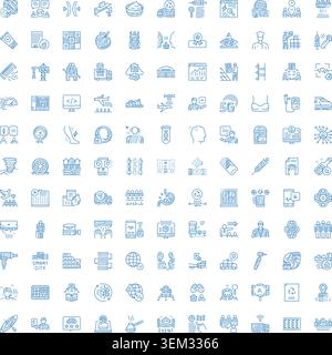 Große Auswahl an verschiedenen, handgezeichneten blauen Symbolen Stock Vektor