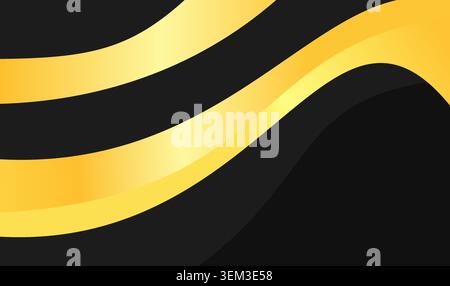 Goldene Kurven welken über tiefen schwarzen Raum. Weiche Gradienten verleihen den Wellen ein leuchtendes Leuchten. Perfekt für Branding, Werbung oder elegante digitale Hintergründe. Stock Vektor