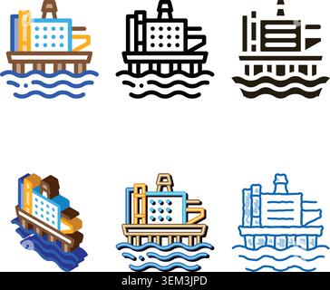 Offshore-Tankstelle Symbol Vektor stilisierte Umrisse Stock Vektor