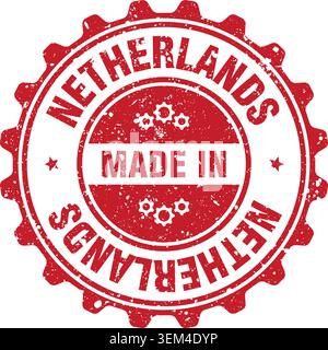 Stempel Made in Netherlands. Hergestellt in den Niederlanden, roter Grunge, runder Stempel Stock Vektor