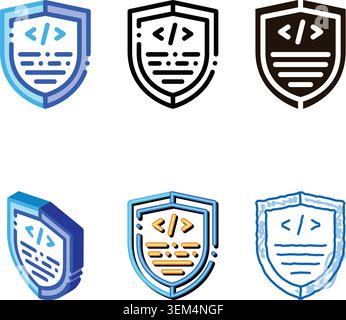 Symbol für dünne Linien des Codierungsbereichs des Antiviren-Programms Stock Vektor