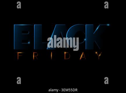 Premium Black Friday Banner mit eleganter, leuchtend blauer Typografie auf dunklem Hintergrund. Bei diesem Black Friday-Angebot werden luxuriöse Lichteffekte verwendet Stock Vektor