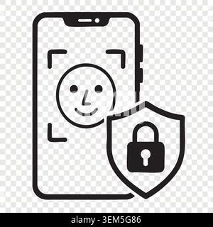 Mobiler faceid-Authentifizierungsscanner mit Gesichtserkennung auf dem Smartphone-Bildschirm mit Cybersicherheitsschutz Stock Vektor