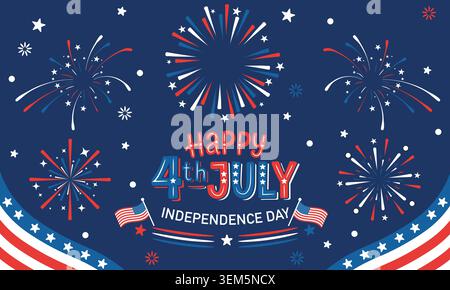 Happy 4th of July Banner oder grafische Elemente, die den Unabhängigkeitstag in den Vereinigten Staaten von Amerika mit Feuerwerk und Farben der Flagge feiern Stock Vektor