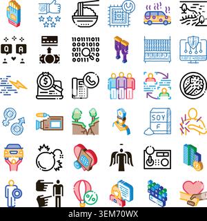 Verschiedene digitale und isometrische Symbole, die mehrere Konzepte darstellen Stock Vektor