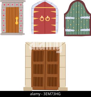 Sammlung von mittelalterlichen Türen Illustration historische Eingangsdesigns Stock Vektor