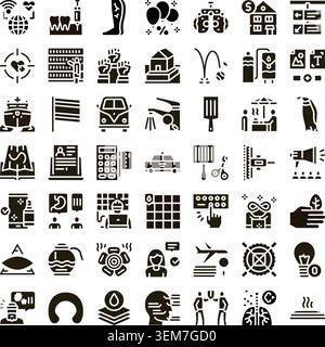 Sammlung verschiedener Glyphensymbole, die verschiedene Konzepte veranschaulichen Stock Vektor