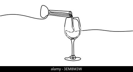 Minimalistisches kontinuierliches Zeichnen von Wein in Glas Stock Vektor