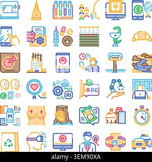 Sammlung geschäftlicher und technologiebezogener Symbole Stock Vektor