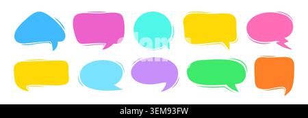 Farbenfrohe Silhouette-Kollektion mit Comic-Sprechblase. Leere Zeichentrickfelder, Dialogwolken, Doodle Chat-Ballons in leuchtenden Farben. Pop Art leere Rahmen für Aufkleber, Logo, Tag und Banner. Vektorsatz Stock Vektor